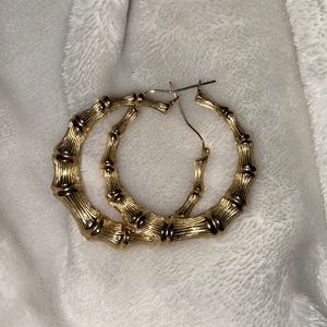 10K yellow gold bamboo hoops